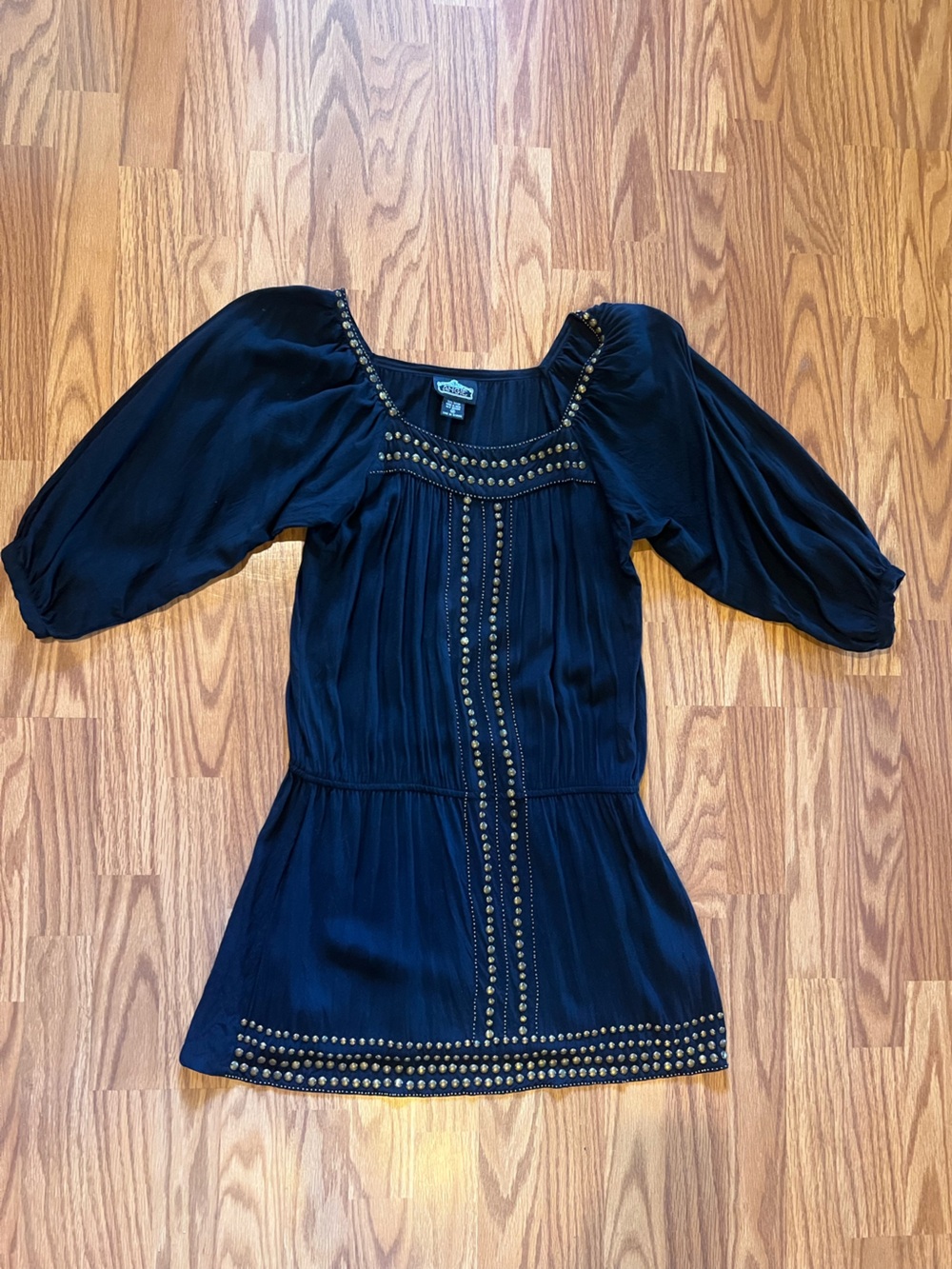 Angie Black Stud-Trim Peasant Tunic